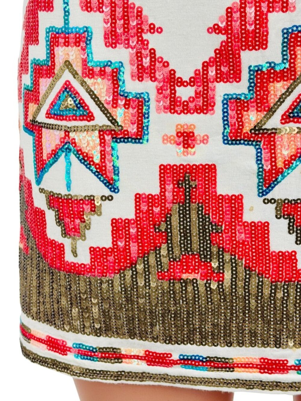 Miami Francescas Sequin Mini Skirt M| Indie Sleaze Bodycon Glam Boho Y2K10 Aztec - Picture 6 of 16